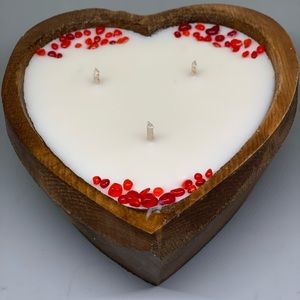 3 wick wooden heart bowl candle.